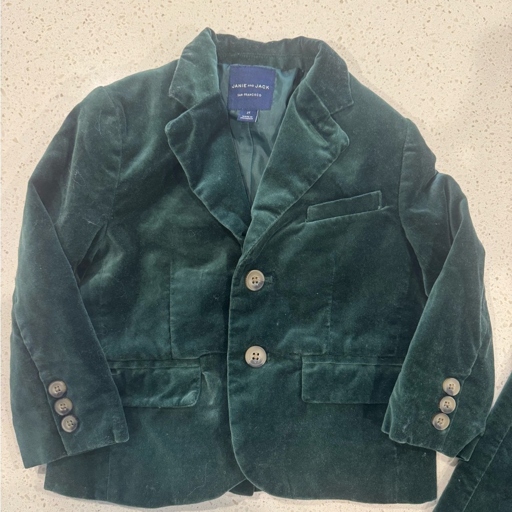 Janie and Jack Green Velvet Kids Blazer and Pants